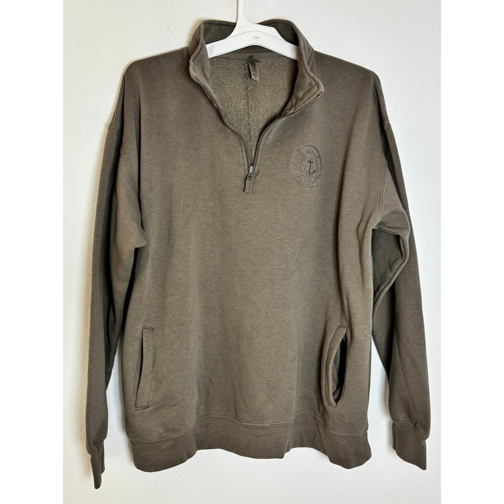 US Apparel Mens XL Quarter Zip Sweatshirt Olive Drab Anchor Crest Pullover